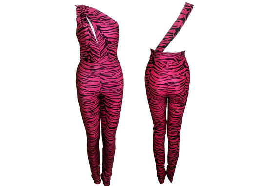 Acid Zebra Backless Asymmetrical Jumpsuit