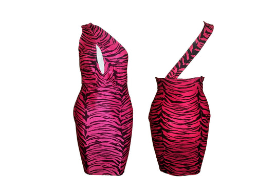 Acid Zebra Backless Asymmetrical Dress